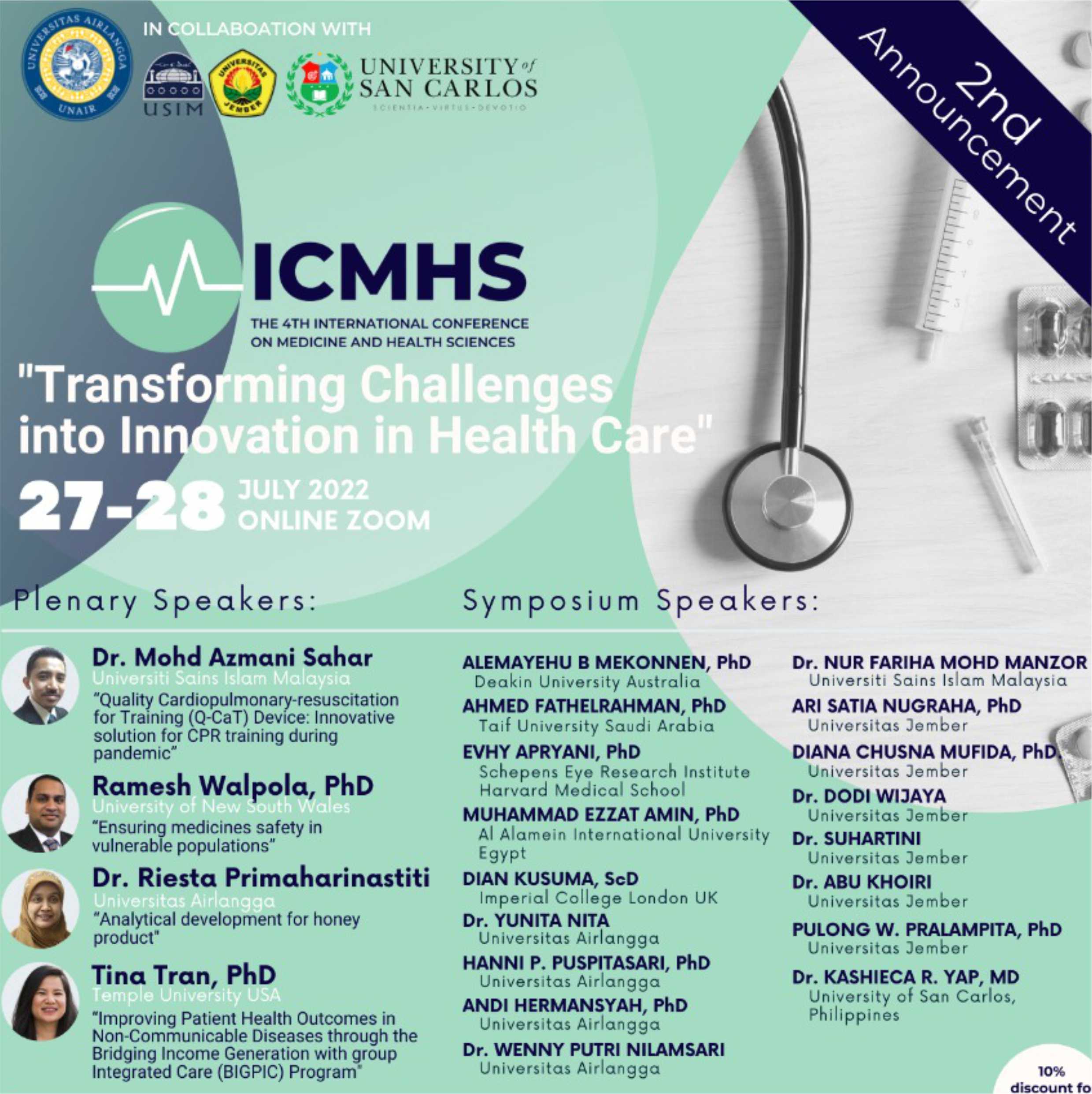 International Conference on Medicine and Health Science (ICMHS) 27-28 Juli 2022